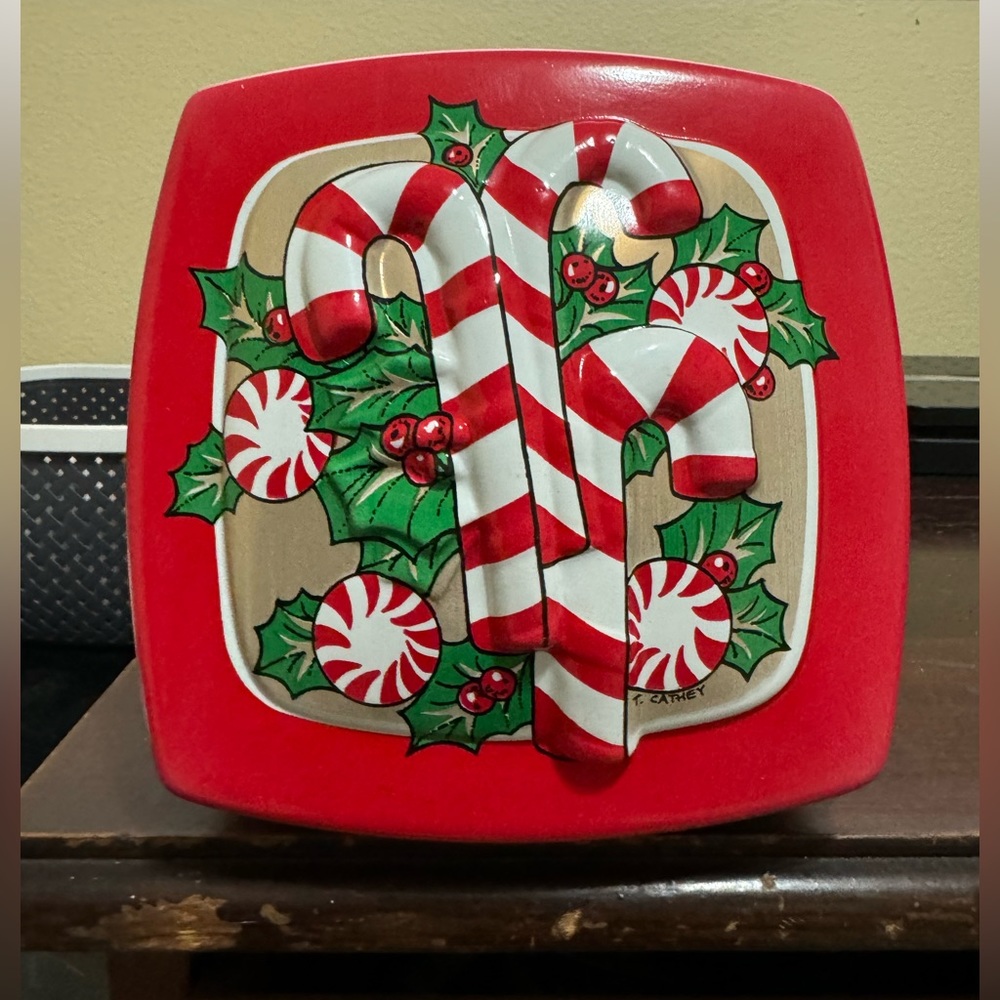 VINTAGE Christmas Candy Cane Cookie Container Plastic T. Cathey Made in USA